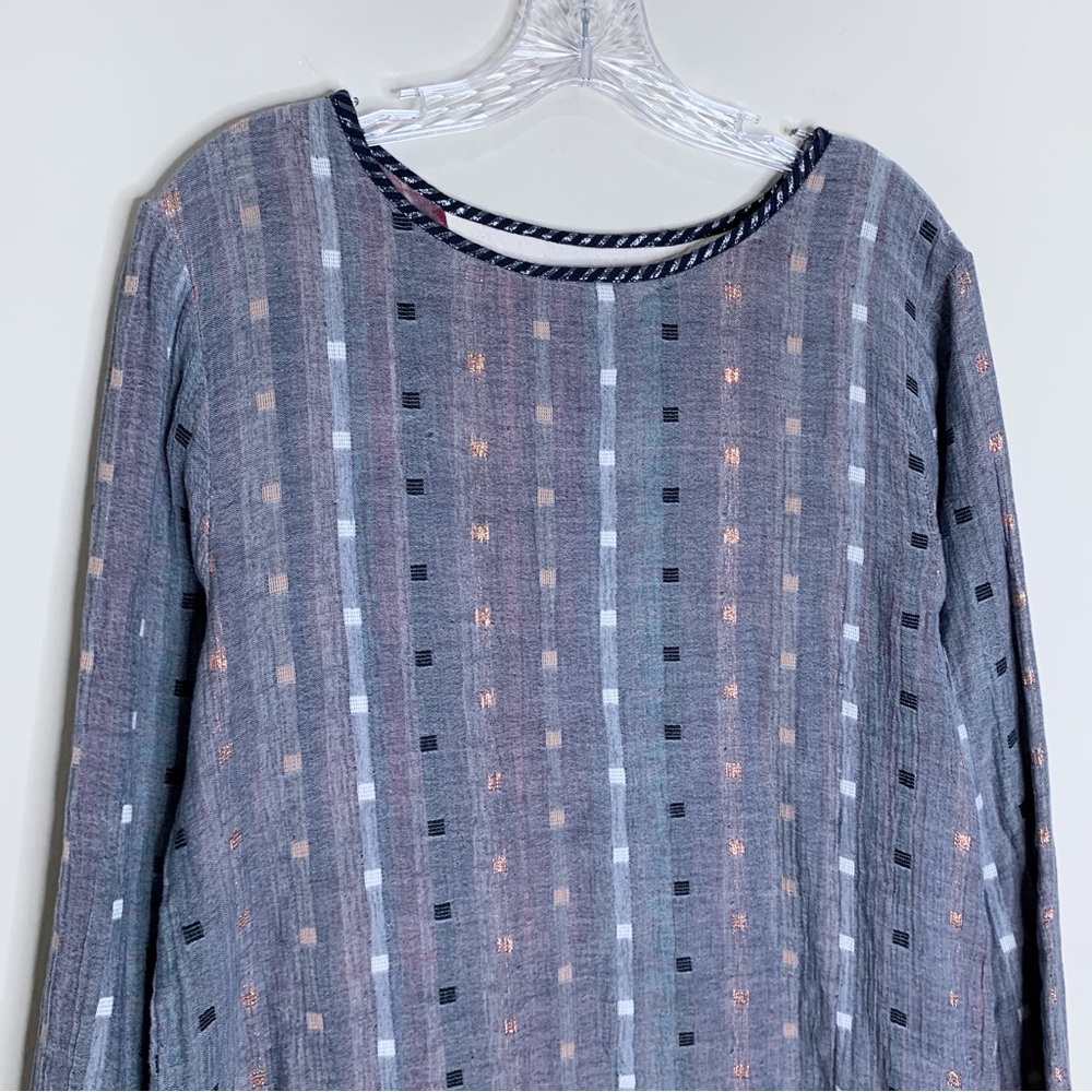 Ace & Jig Comet Shift Dress (Sz L) Long Sleeve Double Gauze Cotton Harmony Grey - Picture 3 of 13
